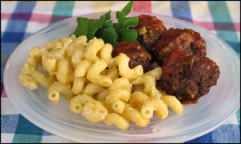Sweet and sour meatballs with a side of mac and cheese. JACK CLEMONS PHOTO